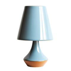A light gray ceramic table lamp with an orange base isolated on tranparent background.