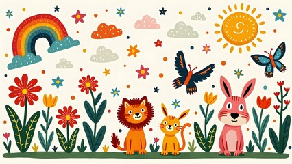 Obraz premium Whimsical Cartoon Doodles of Characters, Nature, and Fantasy