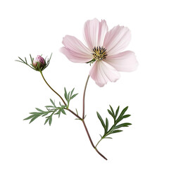 Delicate pink cosmos flower and bud isolated on tranparent background.