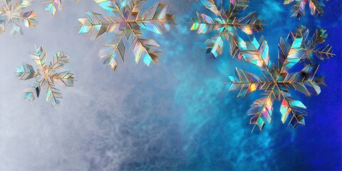 White snowflake ornaments hanging from tree branches against a blurred outdoor winter background.
