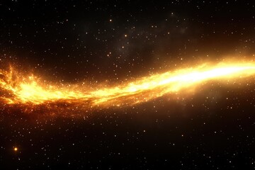 Obraz premium Golden celestial streak sweeps across a star-speckled, dark void. A cosmic, shimmering display