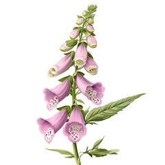 Detailed illustration of a foxglove flower cluster isolated on tranparent background.