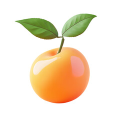 A round, orange fruit with green leaves isolated on tranparent background.