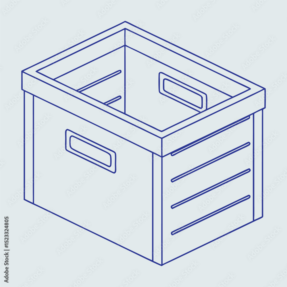 Poster isometric illustration of an empty storage box with handles in a modern design