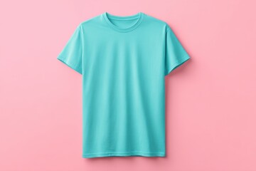 Teal Cotton T-Shirt on Pink Background Mockup