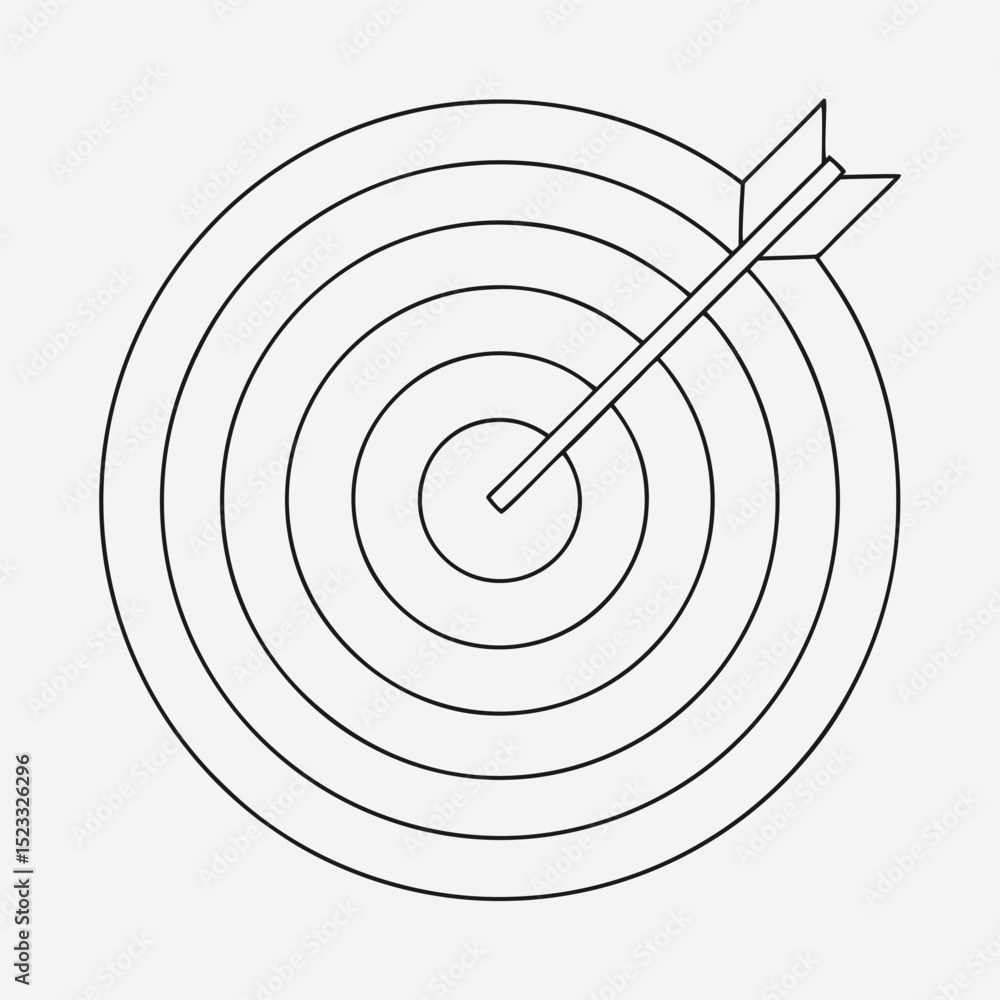 Poster minimalist illustration of a target with an arrow representing aim and precision