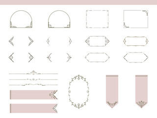 エレガントで可愛いスモーキーピンクのフレーム背景イラスト素材セット