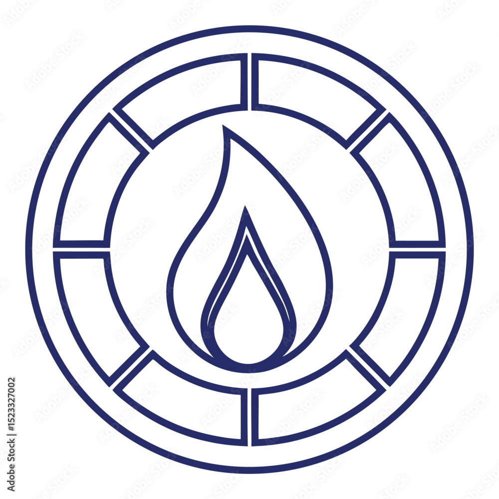 Poster modern and minimalist flame symbol within a circular geometric design element.