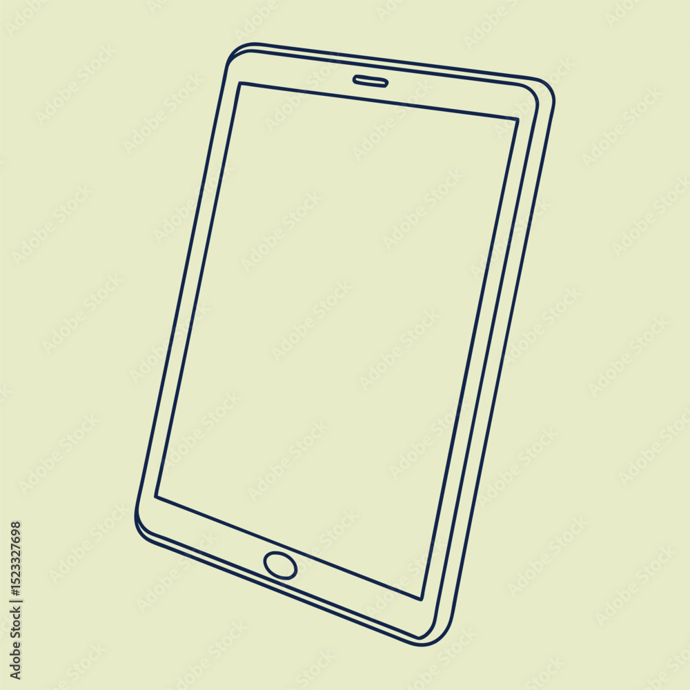 Poster modern tablet computer design concept in clean line art style on cream background