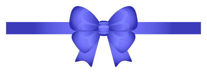 Glossy blue bow with ribbon, voluminous shiny vector illustration for decoration invitation and greeting cards