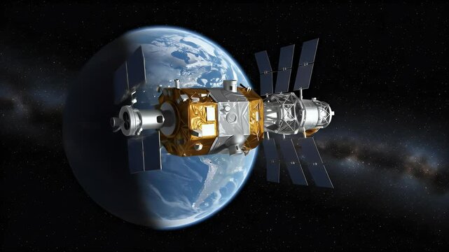 Space station orbiting earth illustration