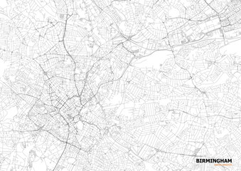 Zoomed Birmingham Highways: Black & White Grid