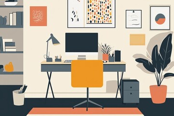 Bright Home Office: Yellow Chair and Modern Desk Setup