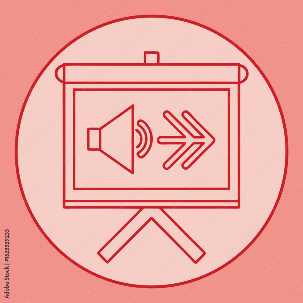 Poster presentation on audio sound with arrow symbol representing forward movement