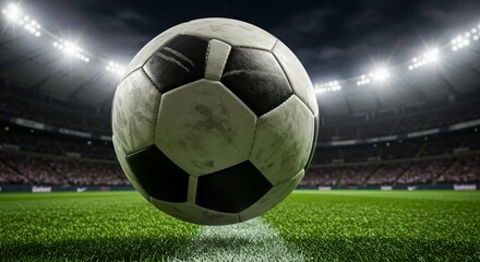 Obraz premium Soccer ball on stadium field during match event