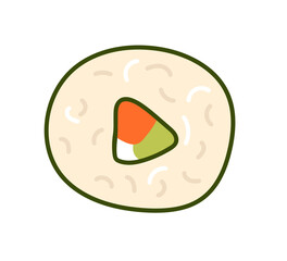 Colorful sushi roll with fresh vegetables and unique shape ready for tasting in a restaurant