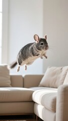 A chinchilla jumping in the air