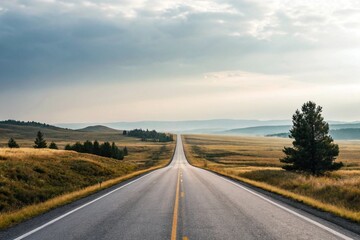 Endless Road Trip Open Highway Stretching to Horizon