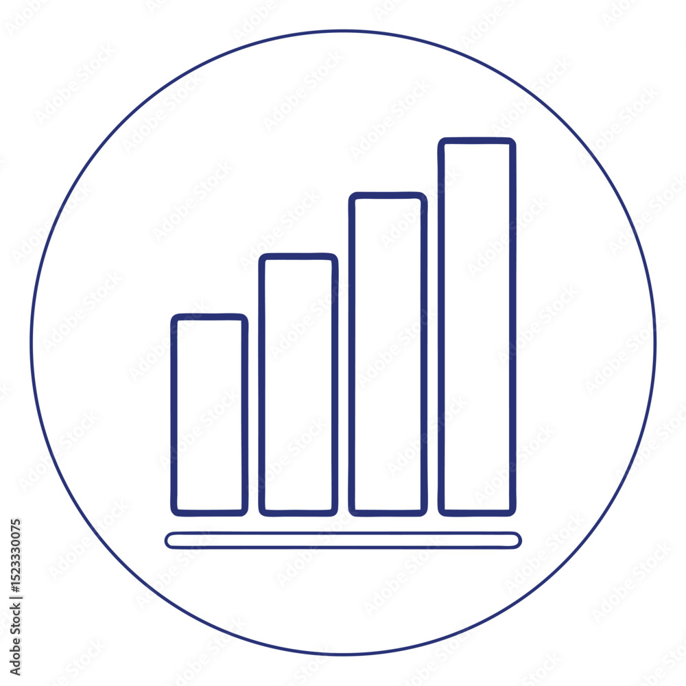Poster rising bar graph icon within a circle representing growth and progress in data