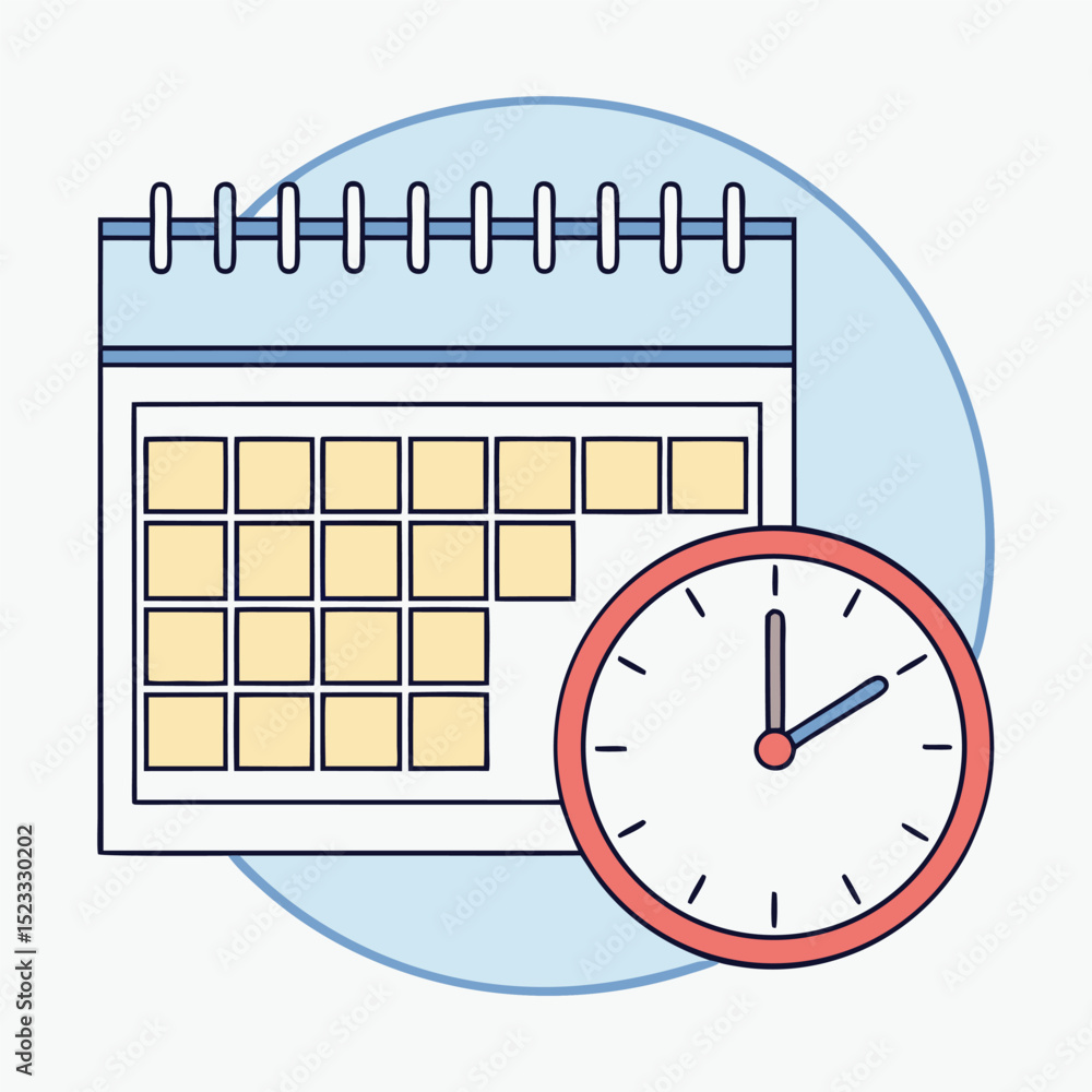 Poster schedule and time concept featuring calendar and clock representing planning