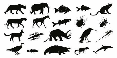 Animal Silhouettes: Vector art featuring diverse animal silhouettes, wildlife shapes and forms.