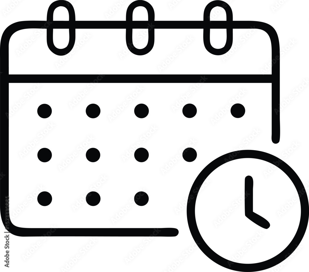 Poster silhouette icon design featuring a calendar combined with a clock symbol for time management