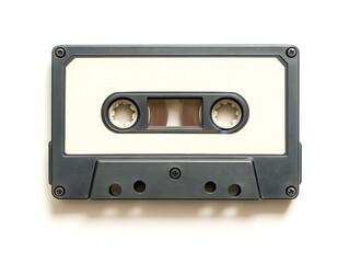 Fototapeta premium Vintage audio cassette tape on white background with blank label, retro music concept