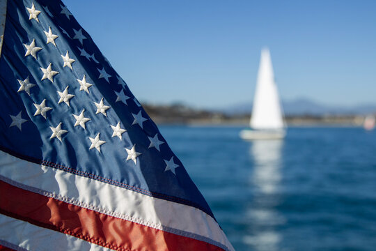 american flag on the sea