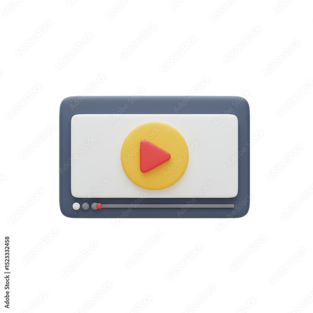 Poster 3d icon of a video player with a play button and transparent background