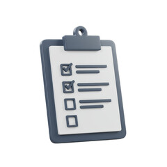 3d Render of Gray Clipboard with Checklist Isolated Background
