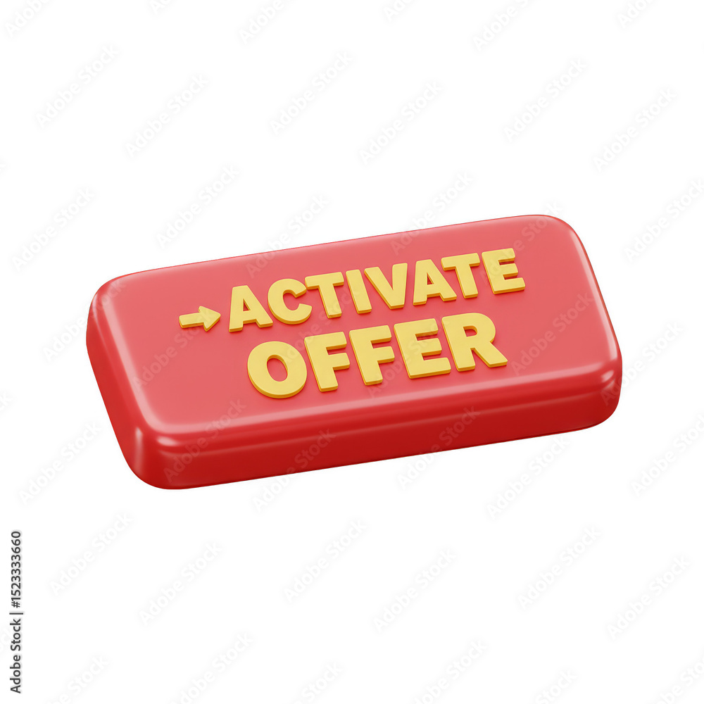 Fototapete 3d rendering activate offer button on red rectangular shape isolated