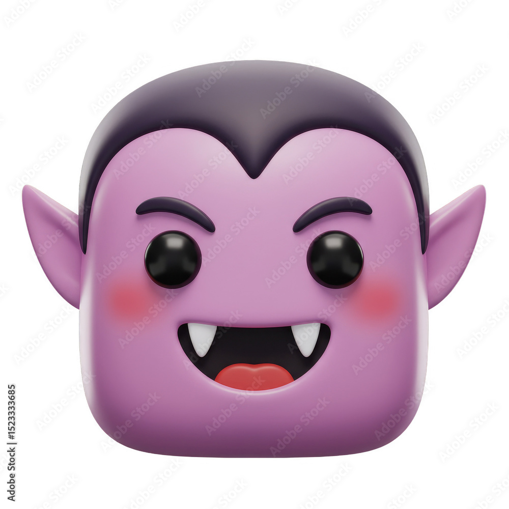 Poster 3d rendering cartoon vampire with fangs cute face on transparent background