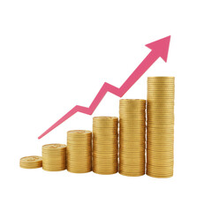 3d Rendered Growth Chart with Arrow and Coins on Transparent Background