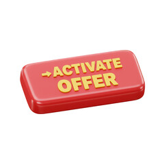 3D Rendering Activate Offer Button on Red Rectangular Shape Isolated