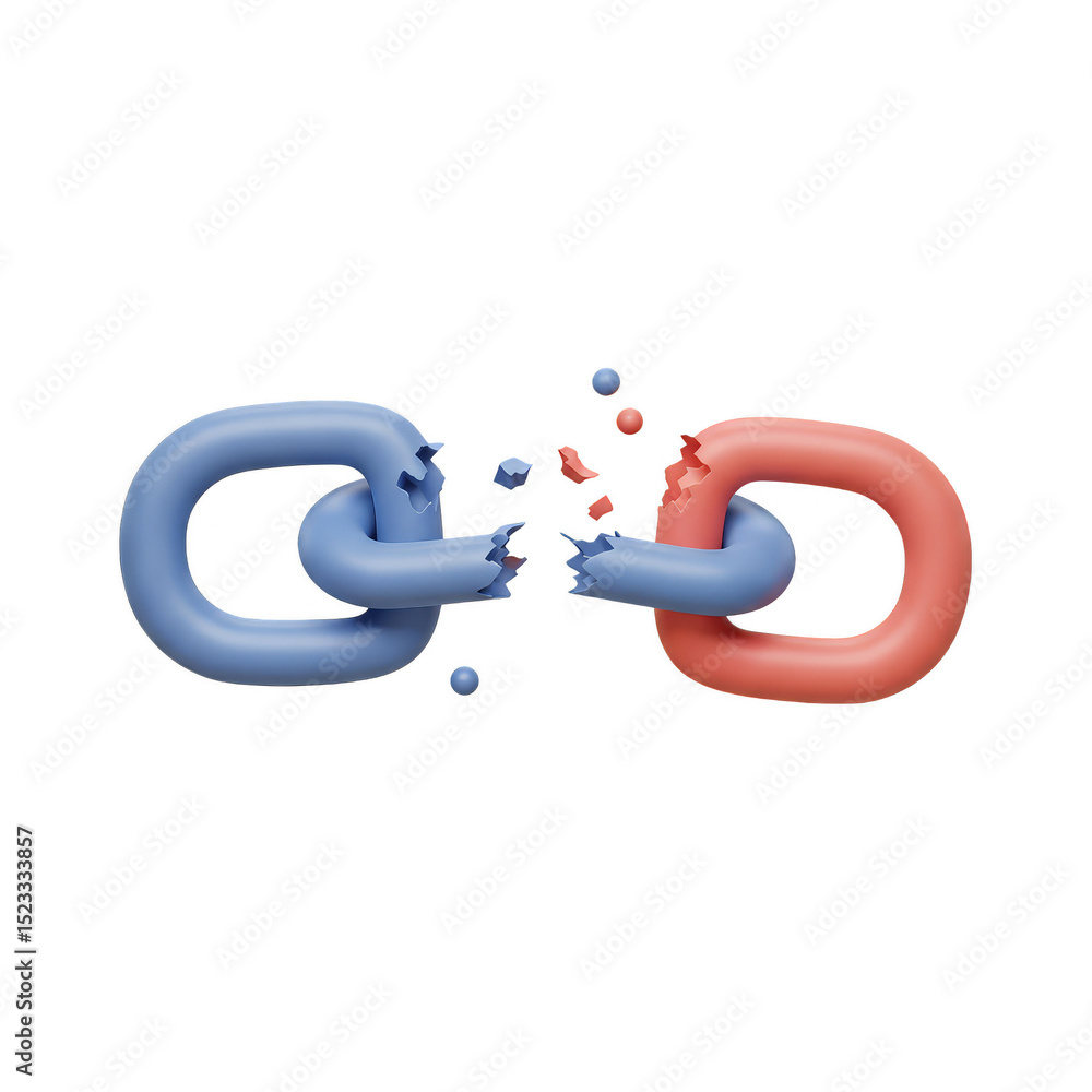 Poster 3d rendering of broken blue and red chain link on transparent background