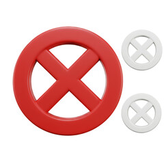 3D Rendering of a Red Cross in a Circle Symbol of Negation