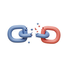 3d Rendering of Broken Blue and Red Chain Link on Transparent Background