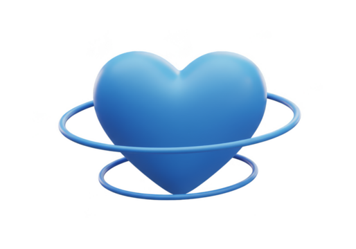 3D Blue Heart Orbital Rings Illustration Isolated Transparent Background