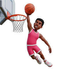 Naklejka premium 3D Illustration Man Slam Dunking with Basketball Transparent Background