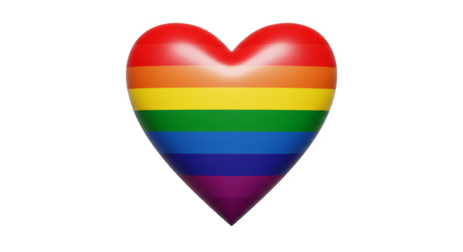 3D Rainbow Heart Pride Symbol on Transparent Background Love Graphic