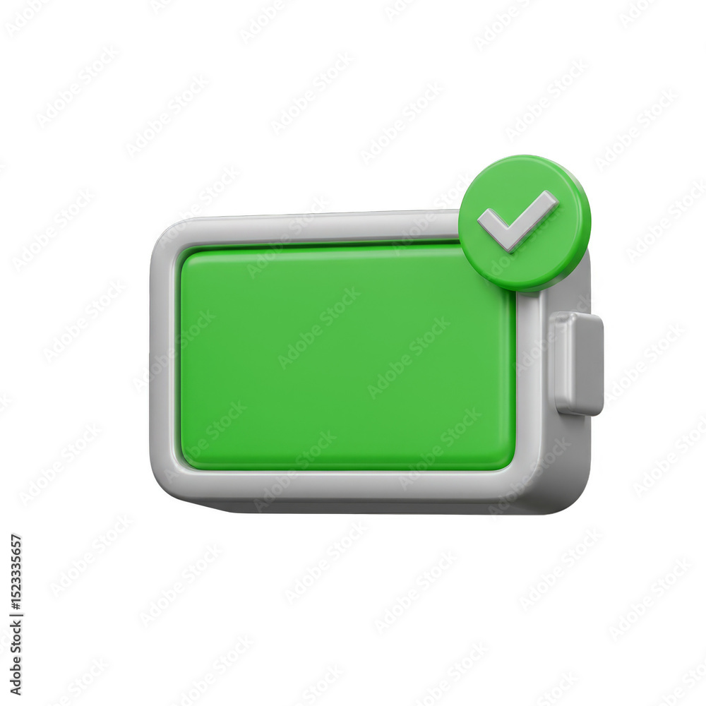 Poster 3d render green screen check mark validation success in isolated background