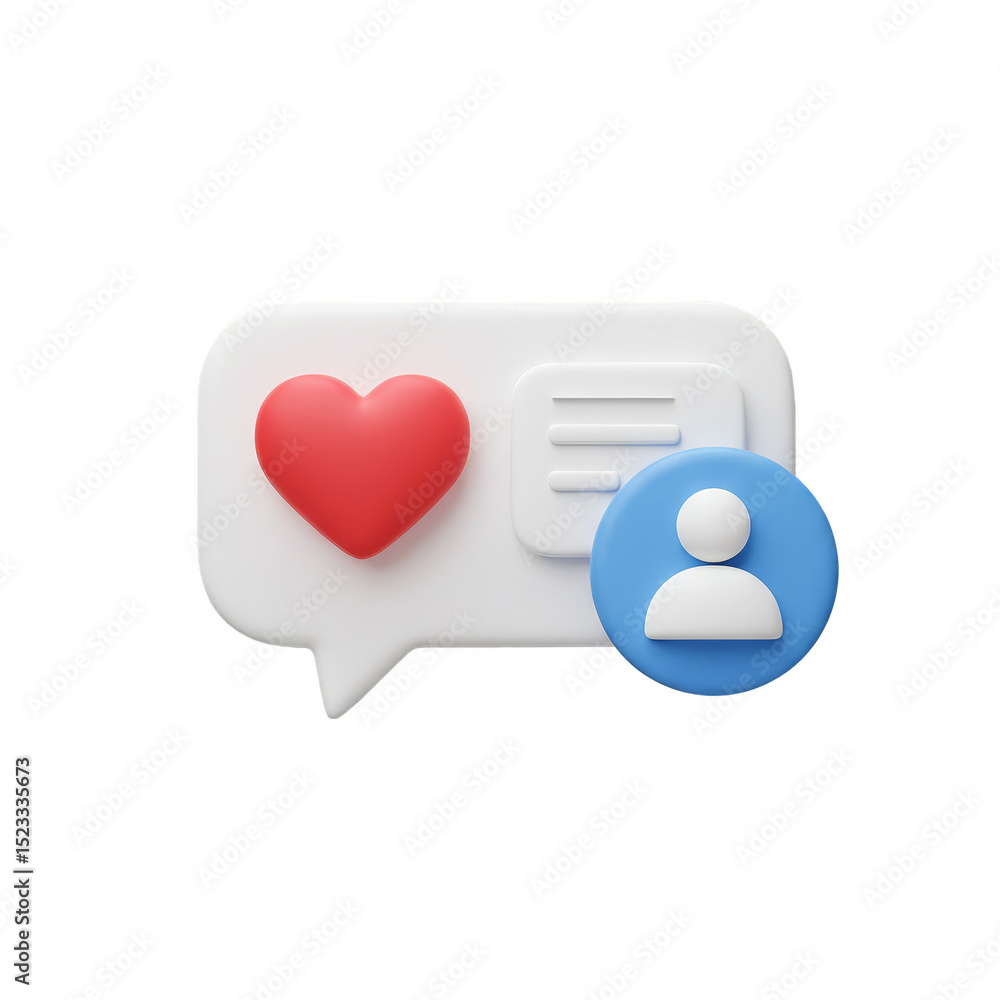 Aufkleber 3d render like heart message and user icon notification on white bubble