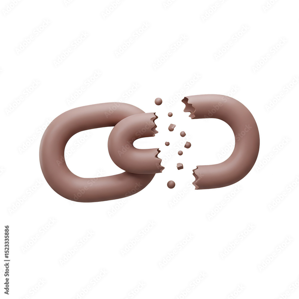 Poster disconnected brown broken chain link connection 3d render transparent