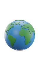 3D Render of Globe Model Showing Green Continents Blue Oceans