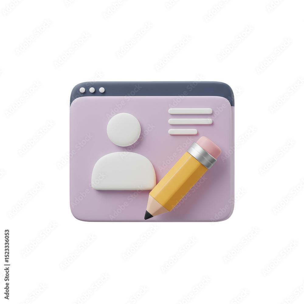 Aufkleber 3d render profile edit pencil icon on browser with transparent background