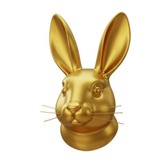 Golden Rabbit Head 3D Render Animal Sculpture Isolated Object