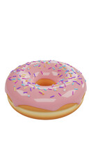 3d Rendering of Pink Glazed Donut with Sprinkles Isolated Background