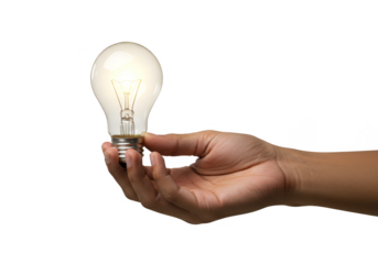 Illustration Hand Holding Glowing Lightbulb Idea Concept on Transparent