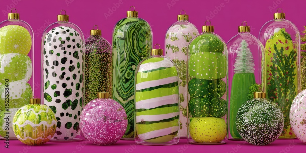 Poster close-up of assorted colorful bottles with unique designs arranged side by side on a white backgroun