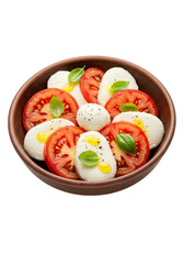 Caprese Salad With Tomato Mozzarella and Basil in a Wooden Bowl